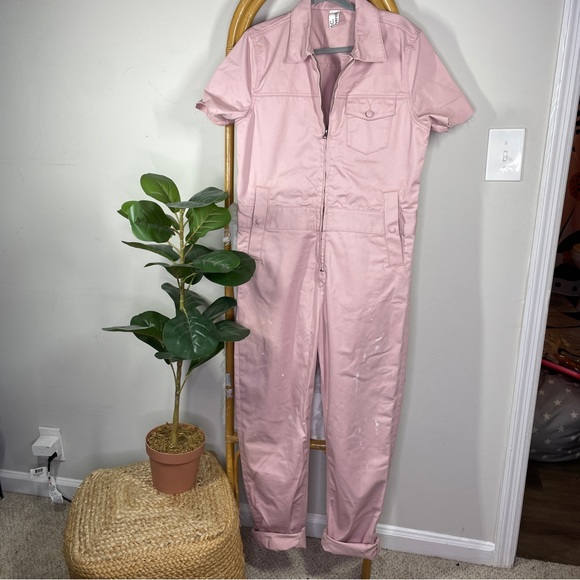 M.C. Overalls Pink Short Sleeve Collard Overalls sz S - Picture 3 of 10